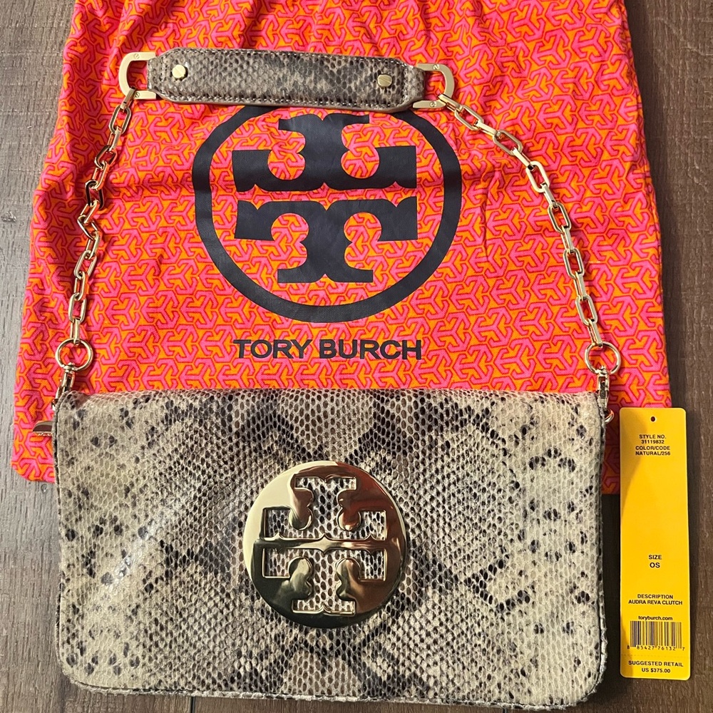 Tory Burch Snake Print Shoulder Bag - Black and Gray